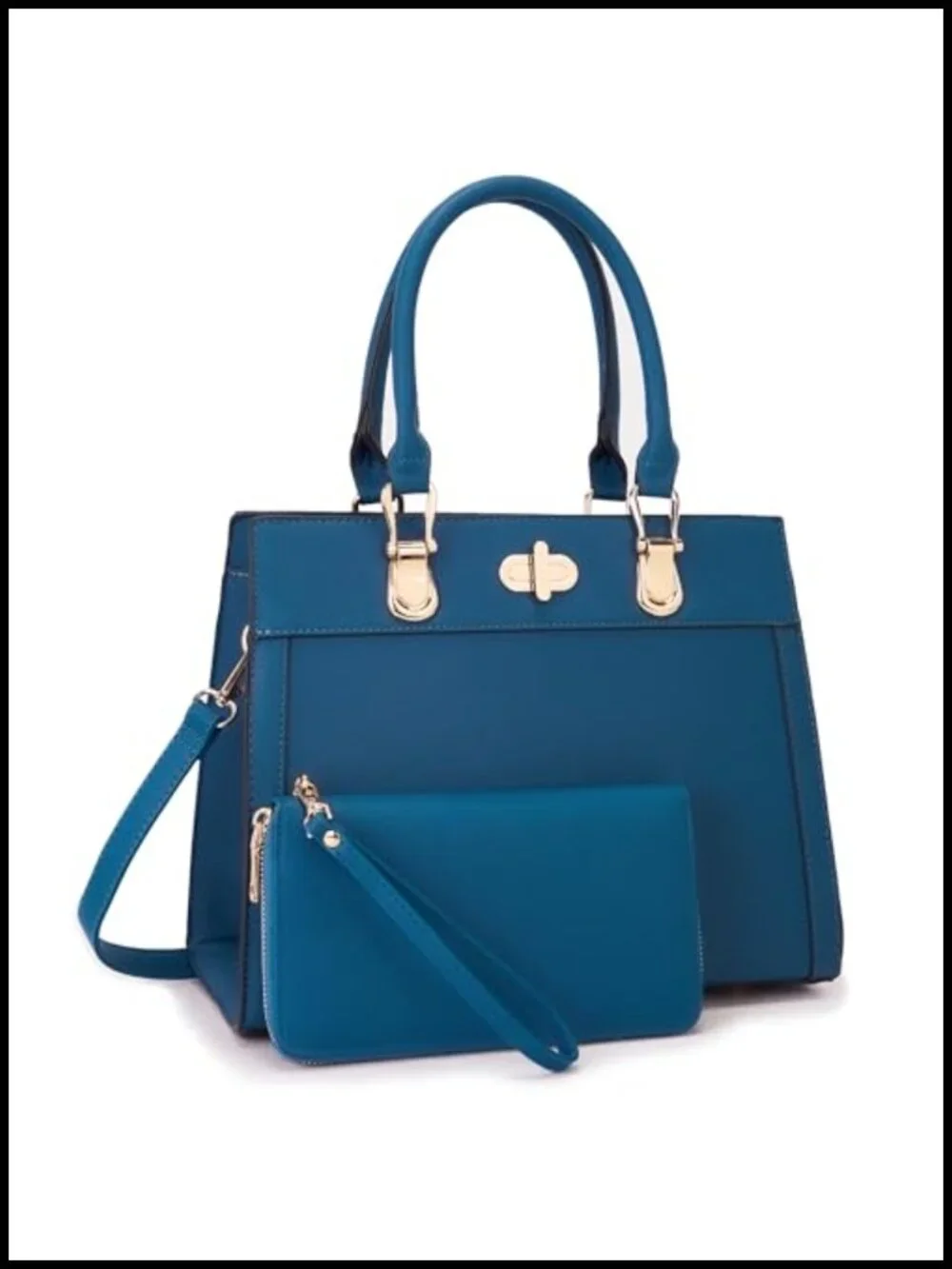 Vegan Leather Satchel Handbag & Wallet Set with Adjustable Shoulder Strap